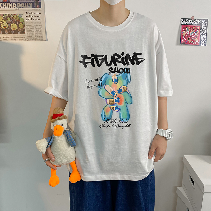 Pure cotton port wind short-sleeved t-shirt boy tide brand summer couple dress trend oversize half-sleeve clothes T-shirt