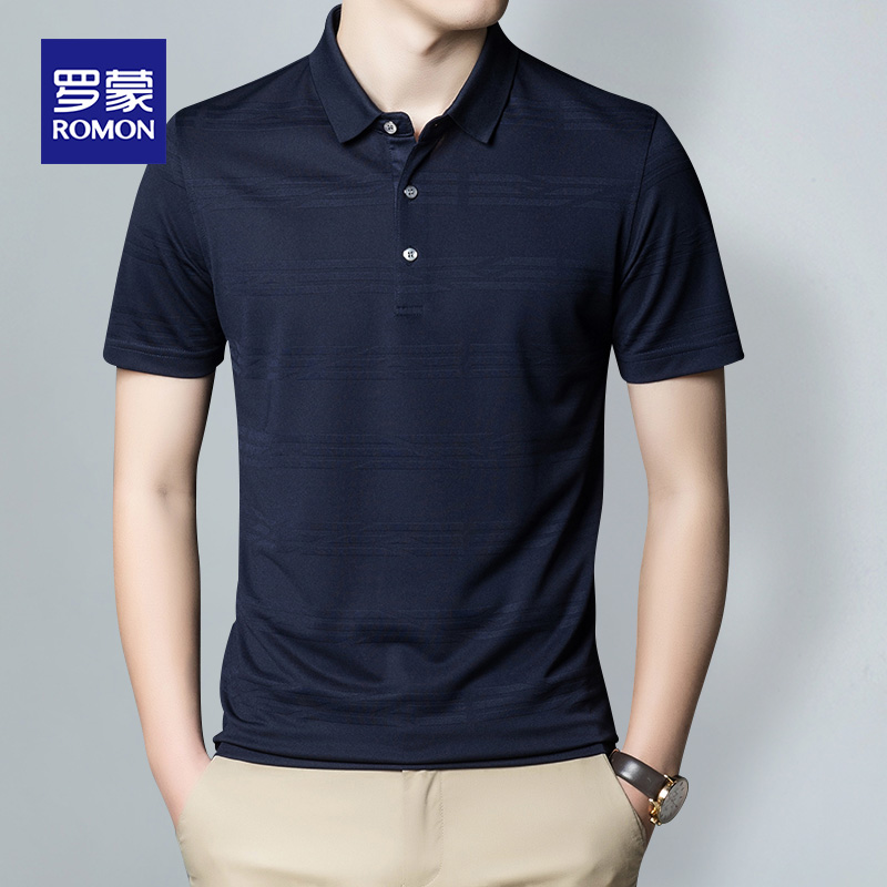 Lomond summer new casual mens lapel short-sleeved t-shirt business mulberry silk fashion Polo shirt bottom shirt tide