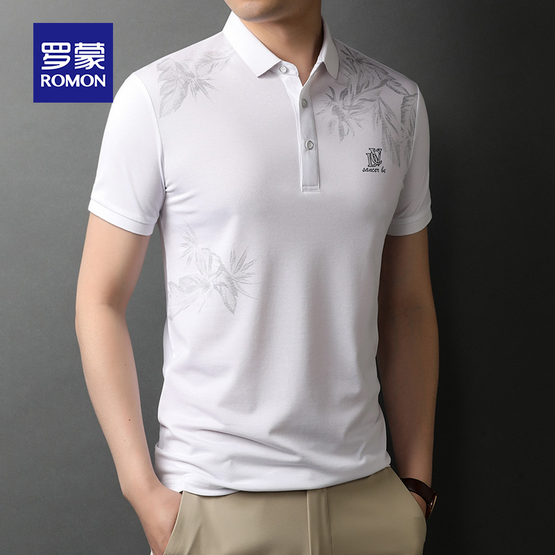 Lomond summer new T-shirt mens lapel short-sleeved plant print thin casual top POLO shirt