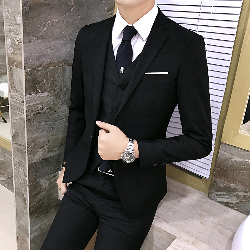 Wedding suit mens suit autumn 2020 new formal dress handsome Korean version of the slim mens suit three-piece set