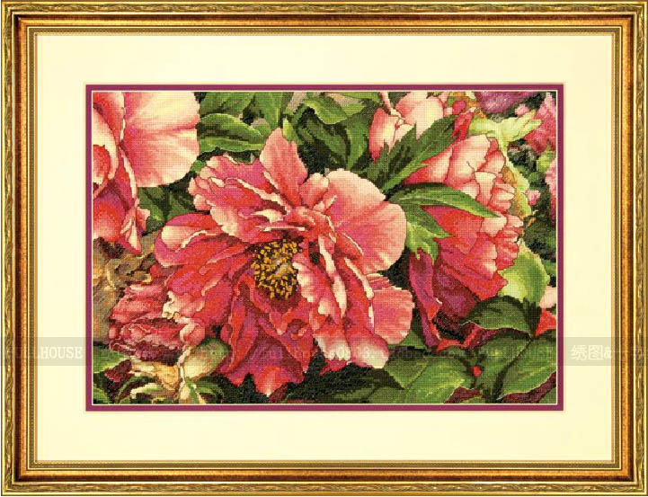 DMC comes with a cross-stitch kit THE-35298 Coral Peonies Coral Peony Flower Dreamy Embroidery