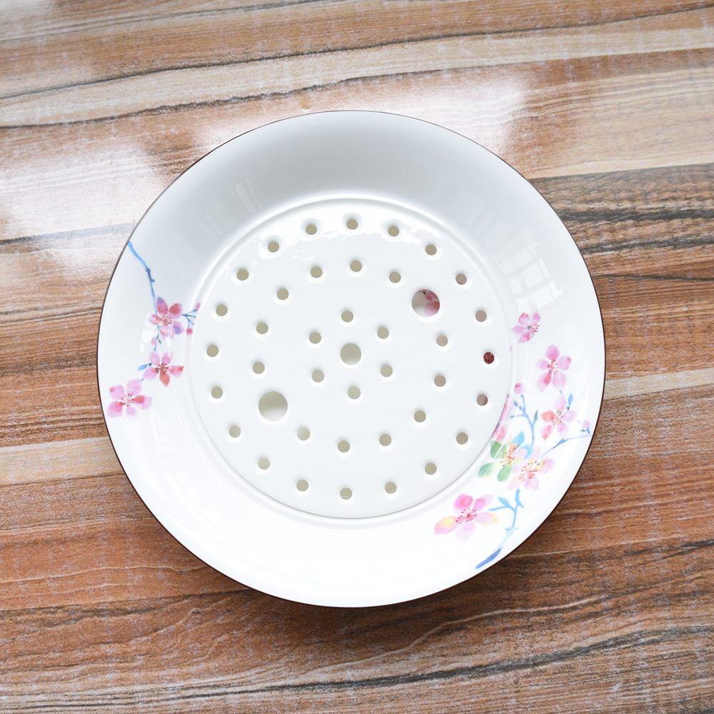 Bone porcelain home to eat dumplings plate fruit drain plate ceramic daily water-separate dish big soup bowl Japanese flower creativity