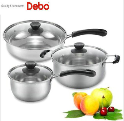 Debode platinum stainless steel milk pan soup pan frying pan three-piece set OF-87 Bergheim pot set