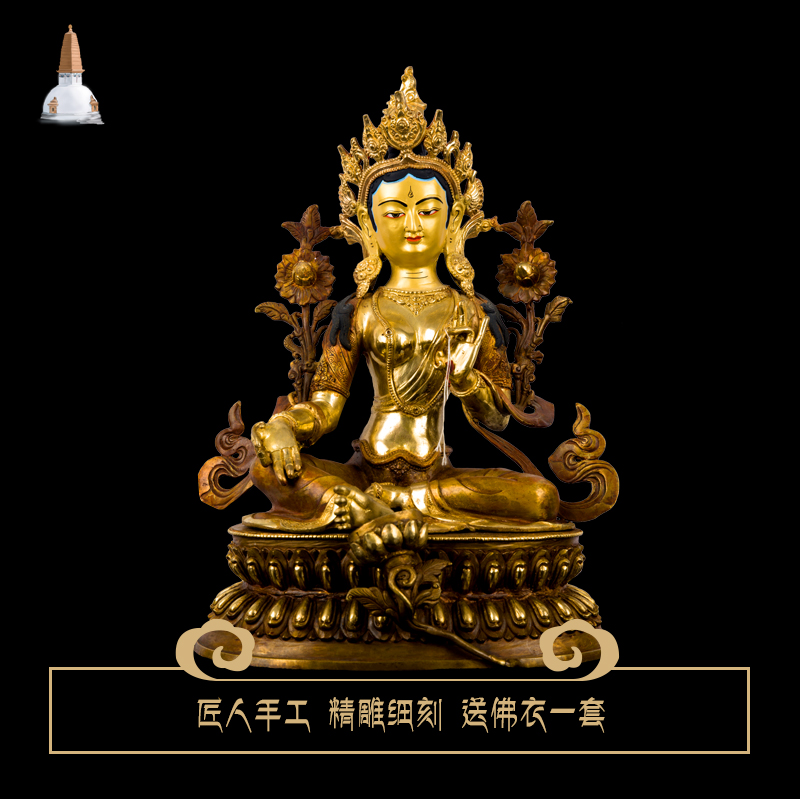 Nepal Buddha statue green mother pure handmade copper semi-gold Tibetan Buddhist secretion imports can be loaded for collection