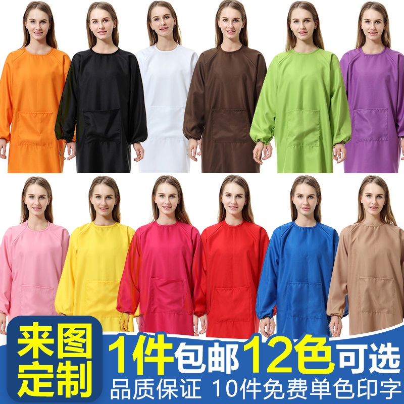 Hooded apron back dress long mom to work big print personality new old fashion big couple beauty salon