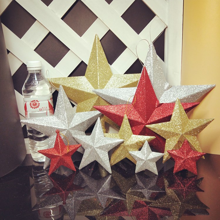 Christmas five-pointed star pendant gold Christmas tree pendant star silver red hotel mall window decorations