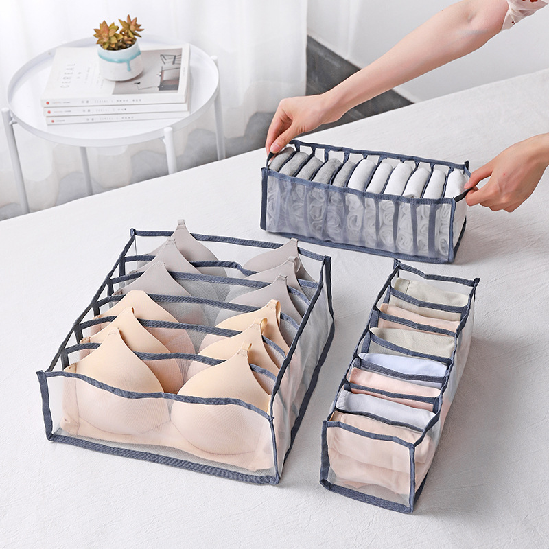Home grid underwear collection box foldable separate bra panties finishing box thickened and coarse mesh yarn