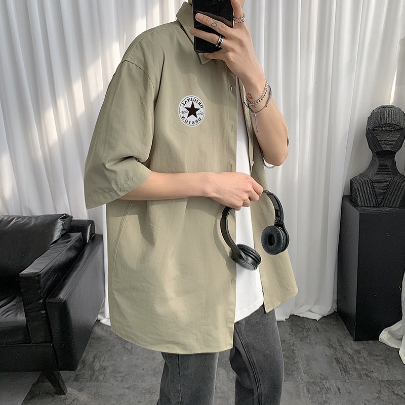 Shirt mens summer five-and-a-half sleeves on the clothing thin Korean version of the trend handsome casual loose hong Kong wind jacket