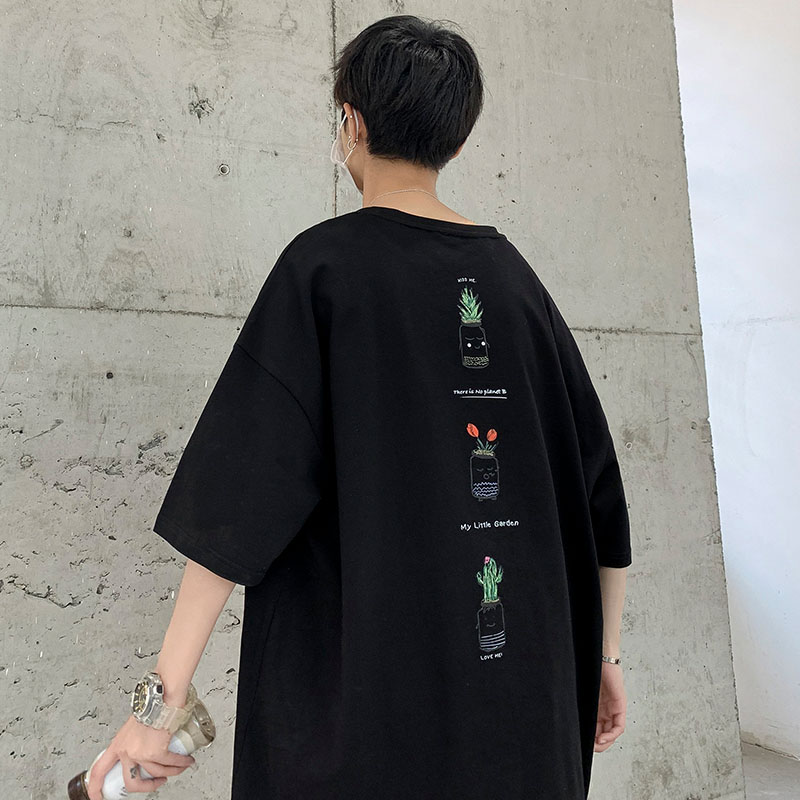 Pure cotton short-sleeved t-shirt mens summer port wind half-sleeved bottom shirt with 2021 new ins tide brand print clothes