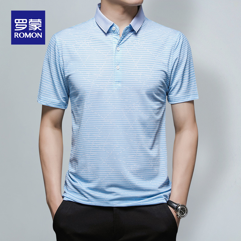 Lomond summer new casual short-sleeved t-shirt lapel striped casual business fashion polo shirt half-sleeved mens wear tide