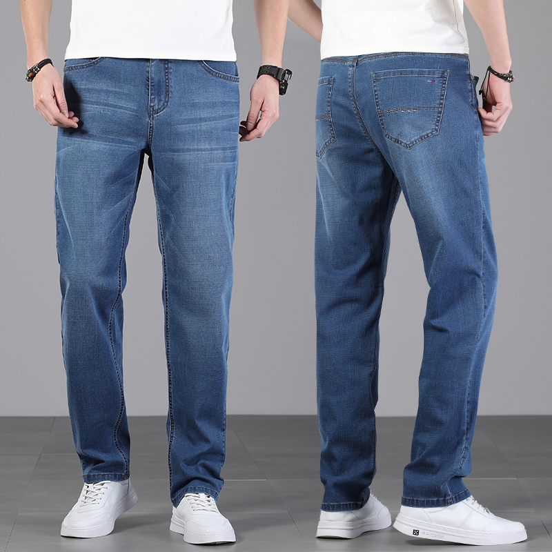 Summer thin high-end jeans mens straight straight brand blue Korean version of the trendy casual pants wash a lot