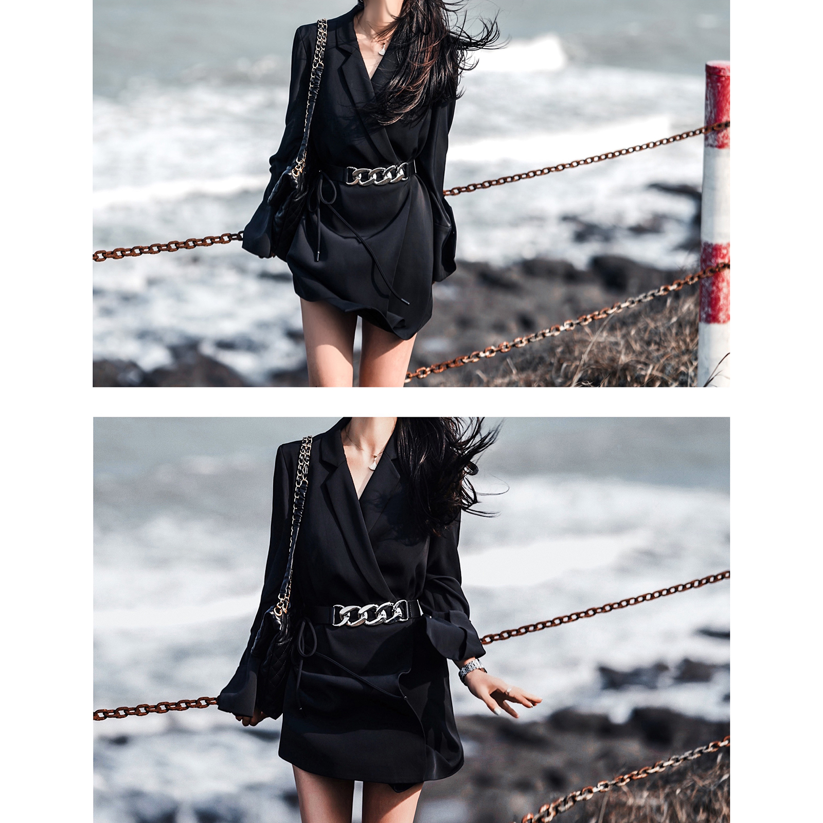 Liseyen 蕝蕝 - stacked collar irregular suit skirt - small customers on the new period to send metal belts