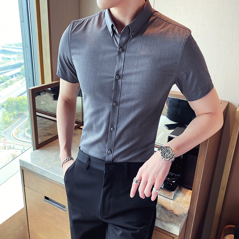 Hot short-sleeved shirt mens Korean version slim British tide mens shirt anti-wrinkle suit inside a shirt to work shirt