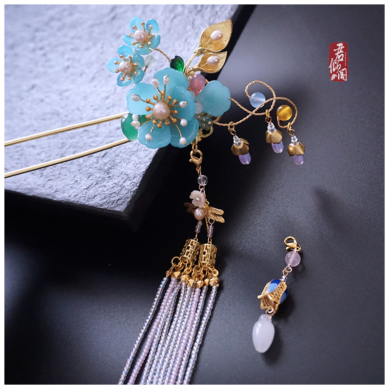 君倾阁发簪长流苏双股发钗汉服配饰步摇手工头饰发饰古cos长安赋