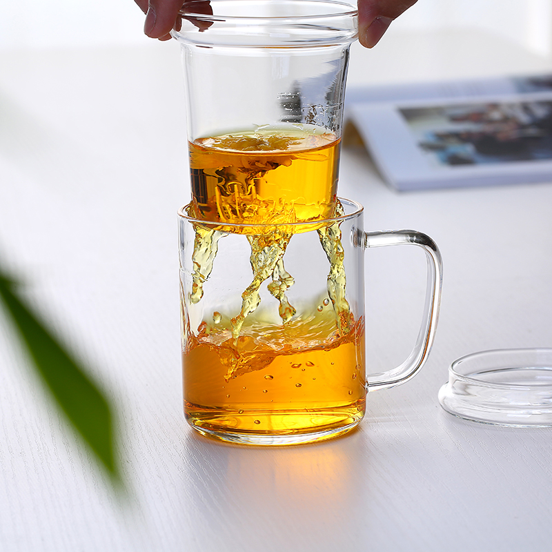 玻璃茶杯过滤泡茶杯茶水分离双层办公室男士女士加厚大容量带盖