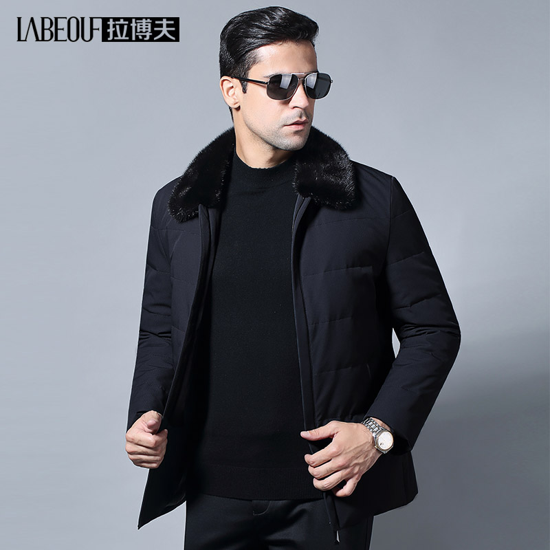 LaBovs new down jacket mens middle-year plush plus thick warm business casual jacket dad dress
