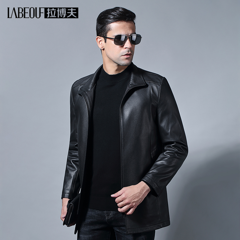 LaBov black head sheepskin leather mens middle-of-the-road casual leather jacket thin locomotive jacket