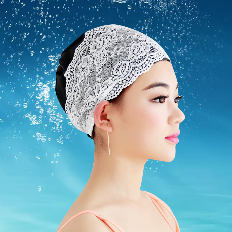 New swim cap female long hair Korean fashion cute loose PU swimming cap waterproof professional swimming hat