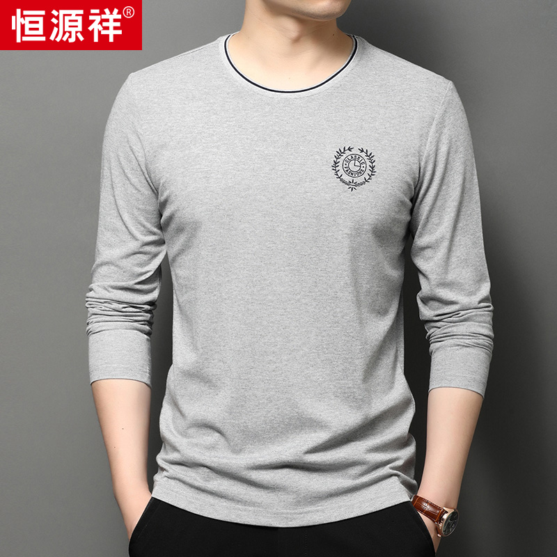 Hengyuanxiang 2021 new round collar with mulberry silk long-sleeved T-shirt mens hoodie slimming bottoms casual middle-of-the-year clothing