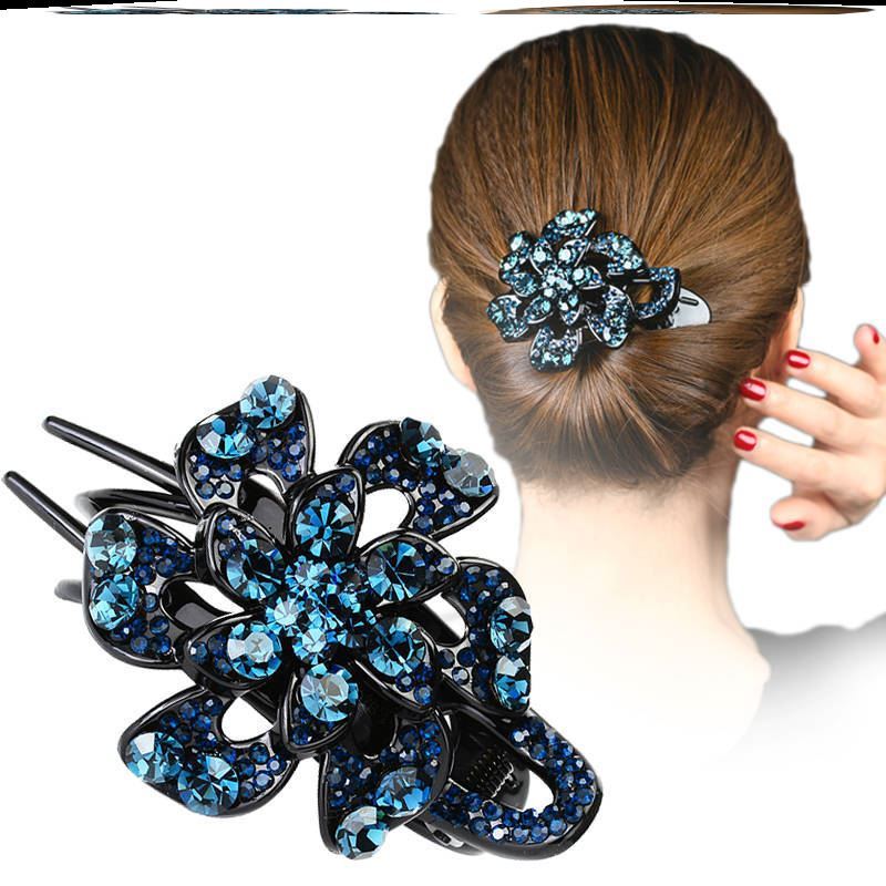 South Korean hair ornament back head hairpin elegant mother plate hair duck mouth clip exquisite flower-encrusted water drill to increase the number grip