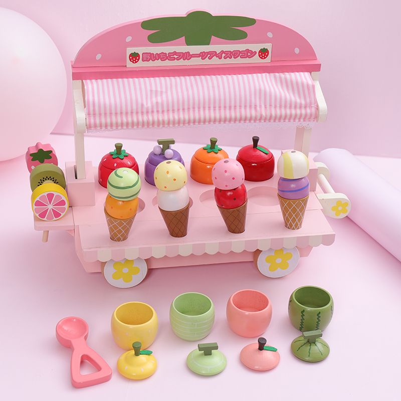 Kids boys and girls ice cream toys set kitchen trolley magnetic wooden age 2-3-4 birthday present