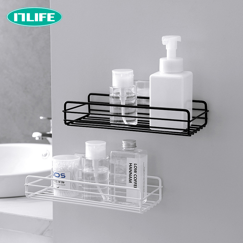 Bathroom rack toilet hole-free iron multi-functional white kitchen toilet wash table wall rack