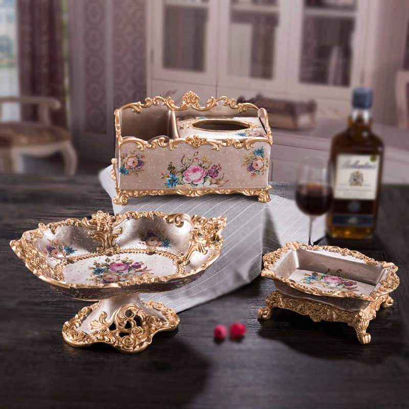 European retro fruit plate set home living room creative luxury decoration set fruit plate three-piece set home