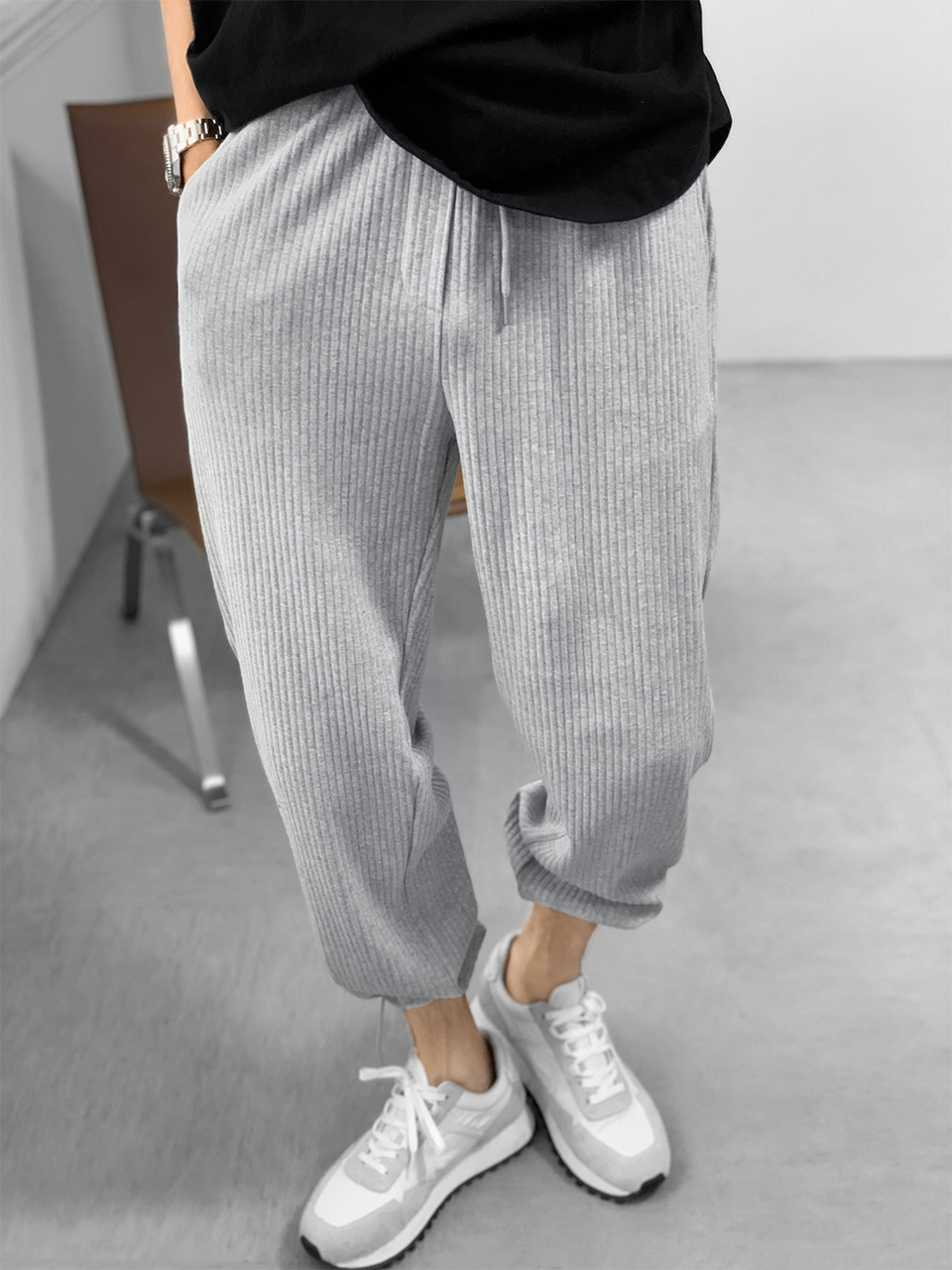 The dragon talks about the summer burst black and white gray vertical casual pants pit strip small feet loose-fitting pants mens tide brand new