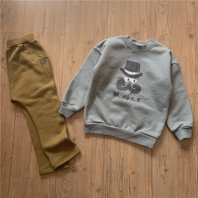 Childrens suit boy plus velvet guard girl guard pants warm pants baby sweatpants casual pants spring autumn and winter