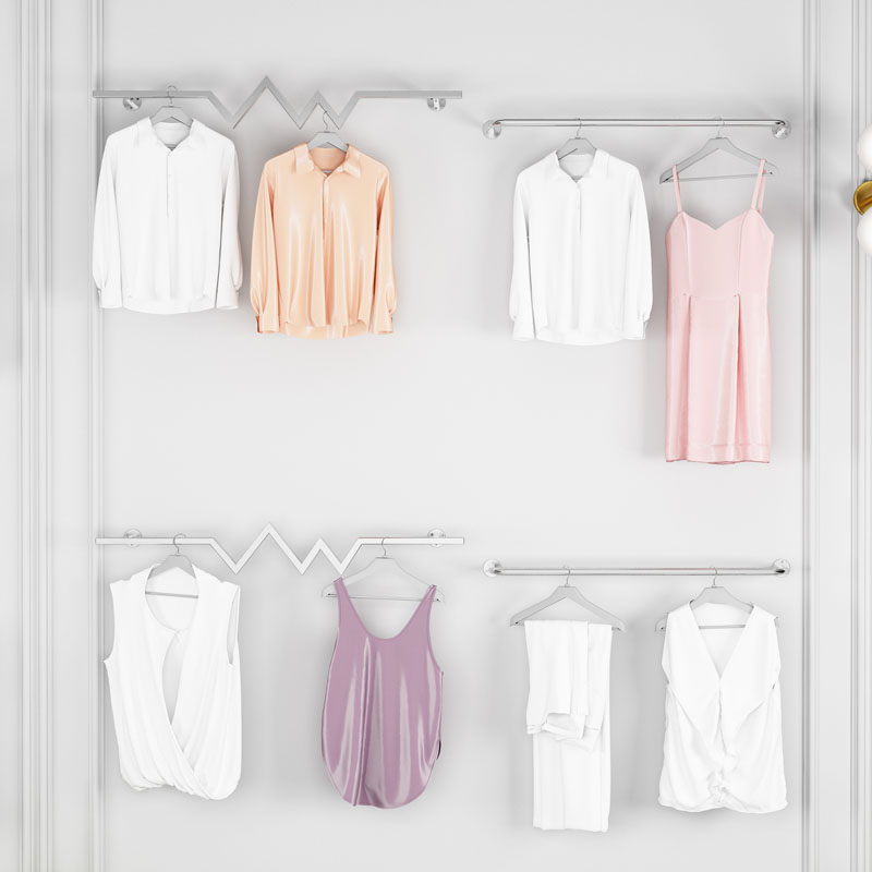 Clothing store wall is hanging display rack silver childrens clothing store wall hanging shelf mens and womens clothing store wall hanger