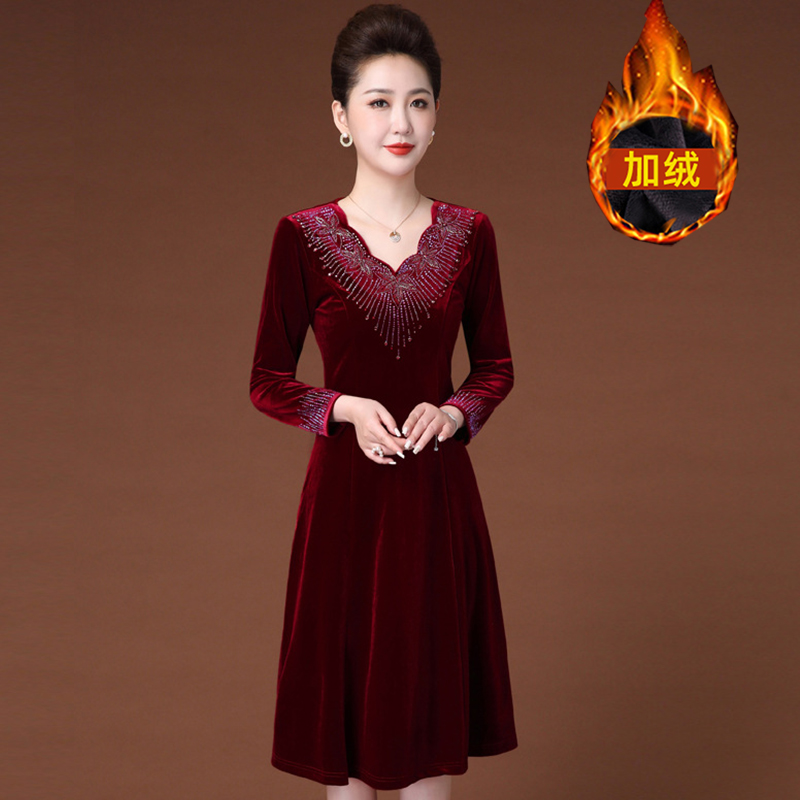 High-end large-size ocean-style bottom dress mid-autumn winter plus velvet wedding wedding dress hi mother-in-law wedding dress
