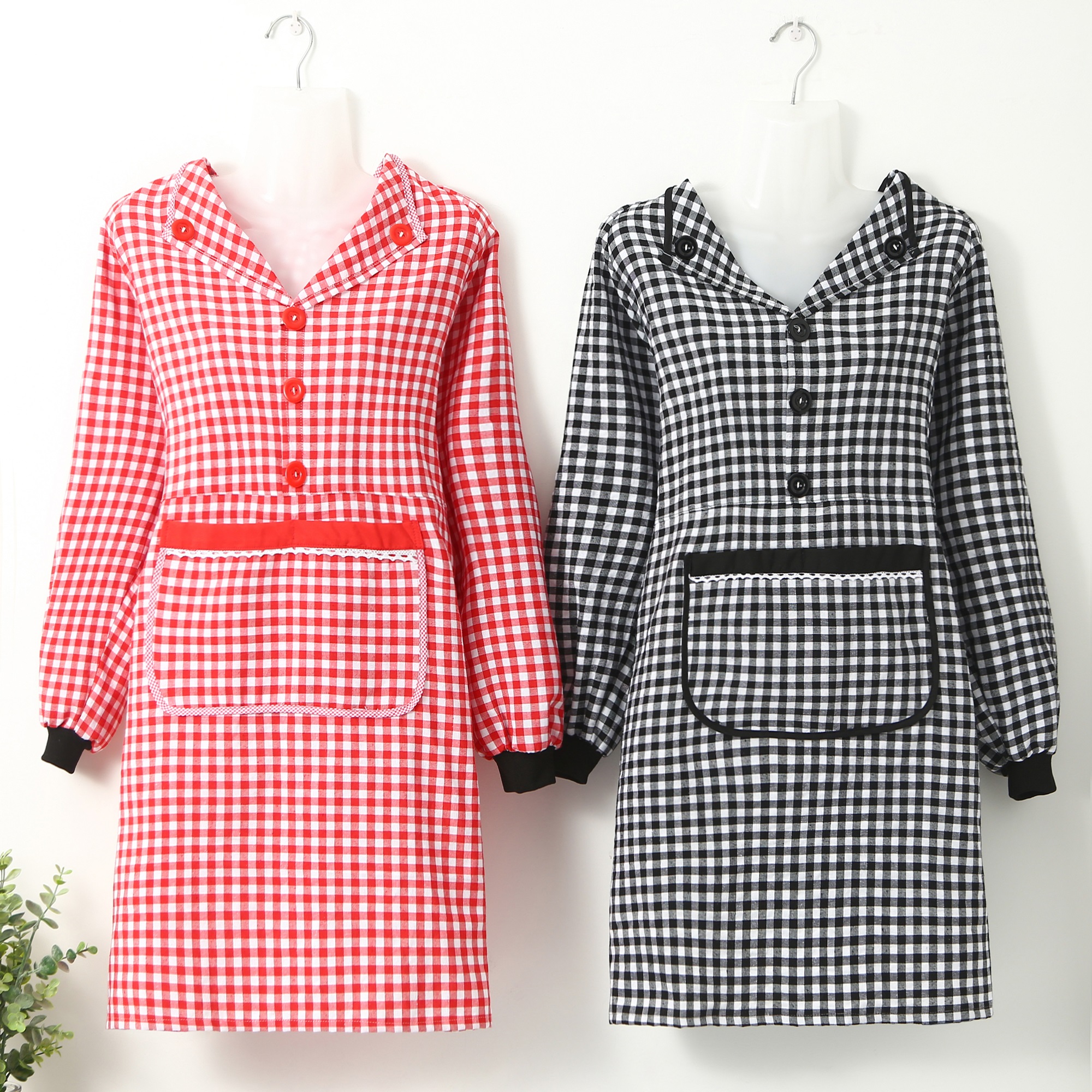 Hooded back-dressing apron Korean adult bib cotton manicure work belt long baking semi-trend cleaning features