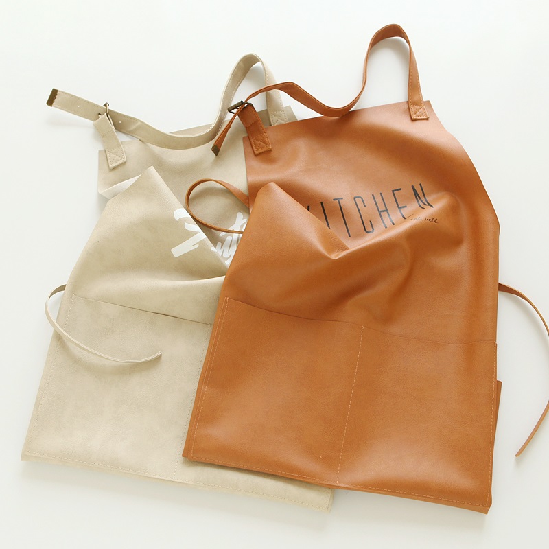 Waterproof oil-stained PU leather cooking cover apron back-wearing printing cooking custom with aquatic hot dye characteristics baking