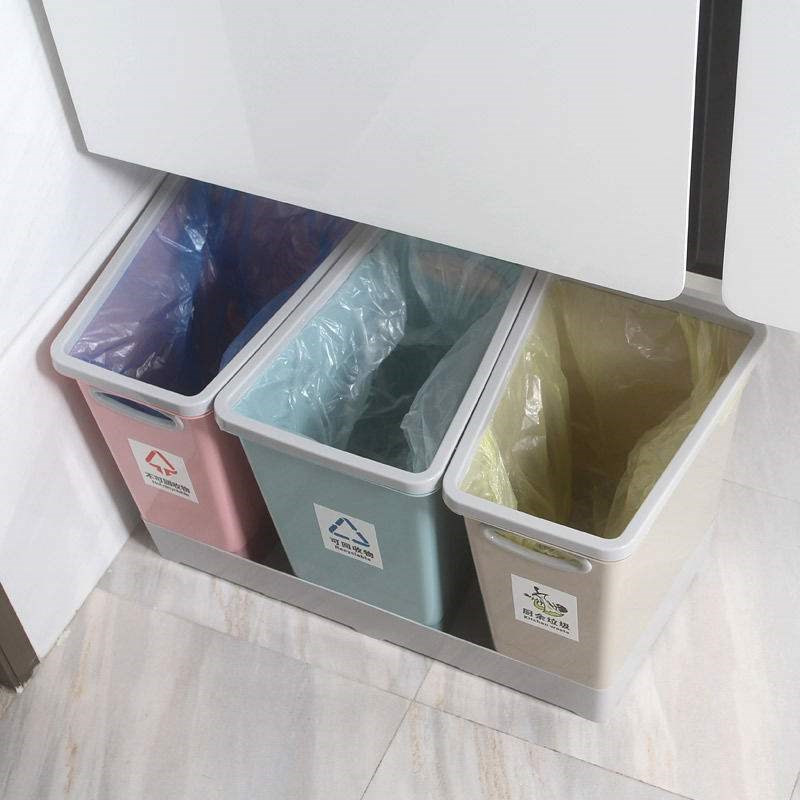 Classified indoor trash cans dry and wet separate a three-in-one kitchen bucket thick coverless home version