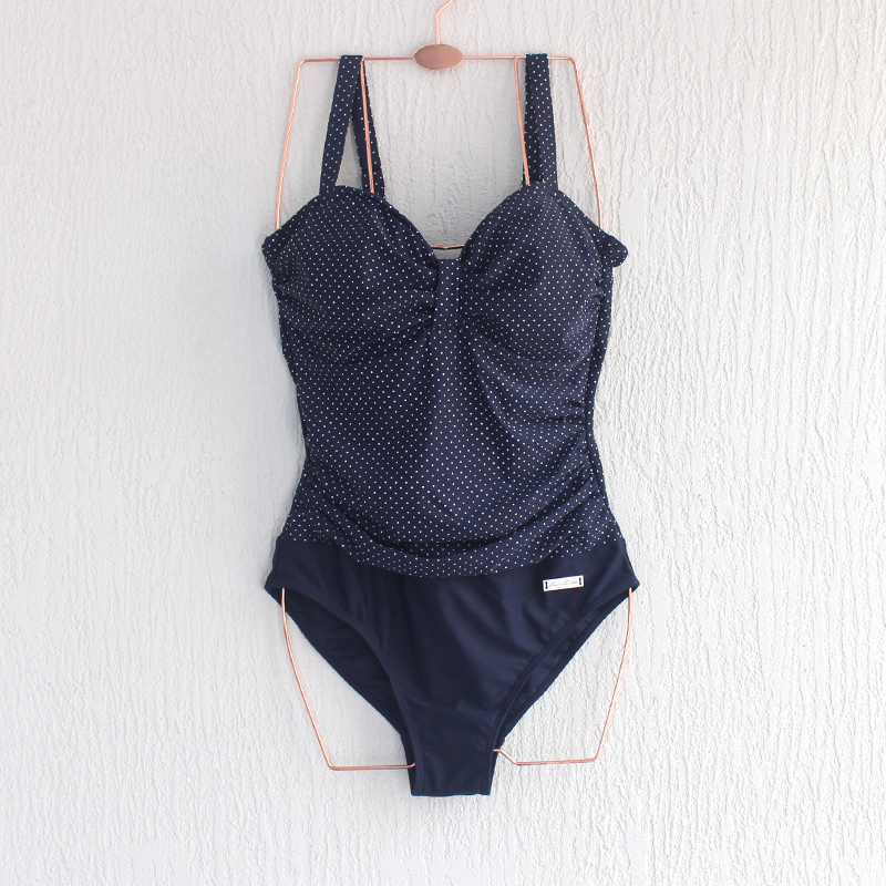 Womens swimwear jumpsuit wave point pleated thin big chest cup plus size adult swimwear pants casual hot spring swimsuit
