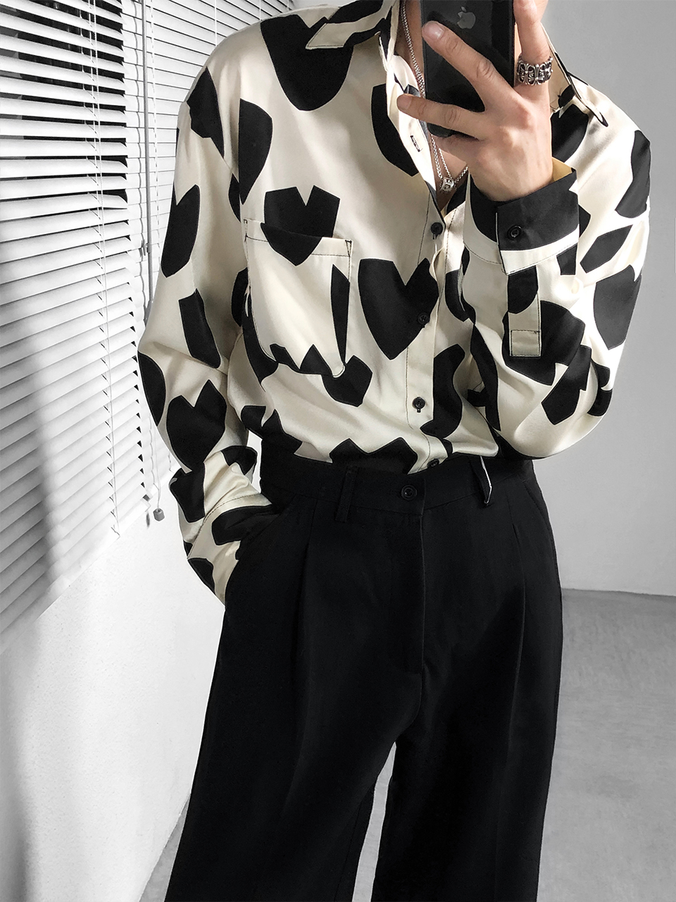 Dragon talk rice white black love shirt mens long-sleeved spring and summer hanging feeling loose handsome tide brand 2021 new model