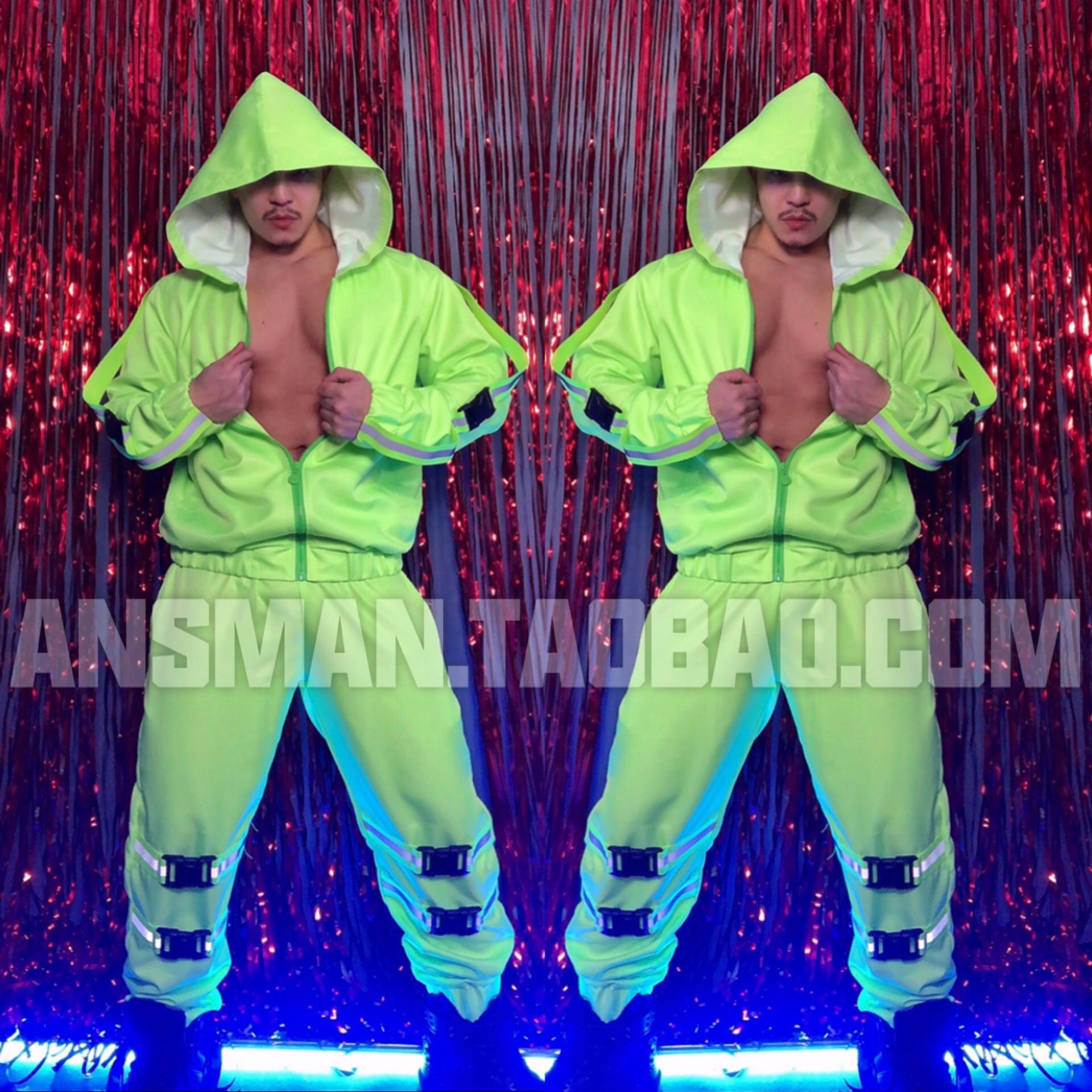 The new fluorescent green themed party sexy workwear interactive mens gogo performance dress nightclub bar ds performance dress men
