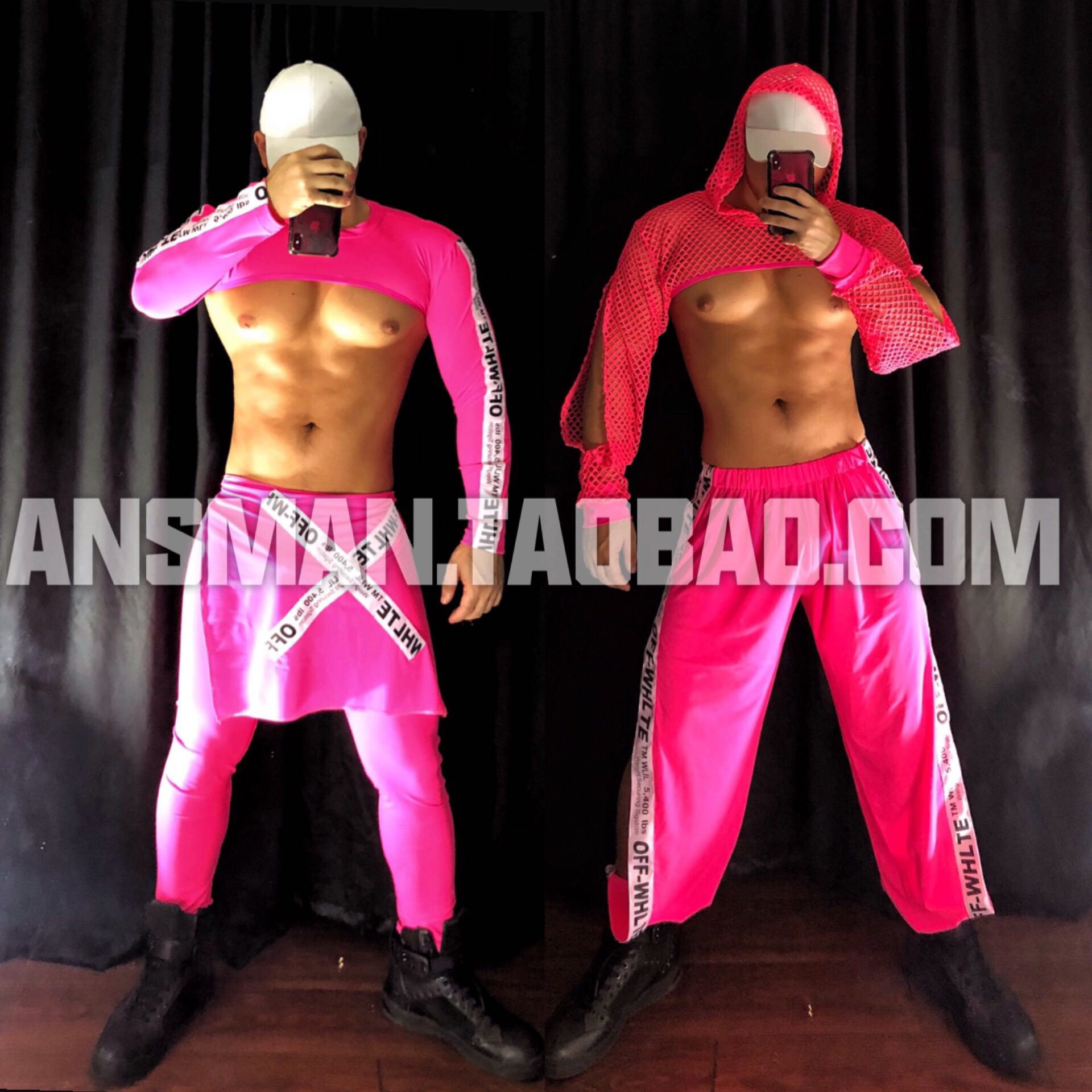 Bar nightclub mens and womens gogo clothing sexy night ds fluorescent pink workwear combination performance clothes new