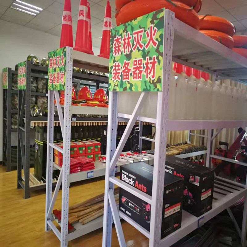 Black and white shelves fire shelves fire fighting equipment shelves war-ready material racks 2 meters high shelf multi-storey shelves