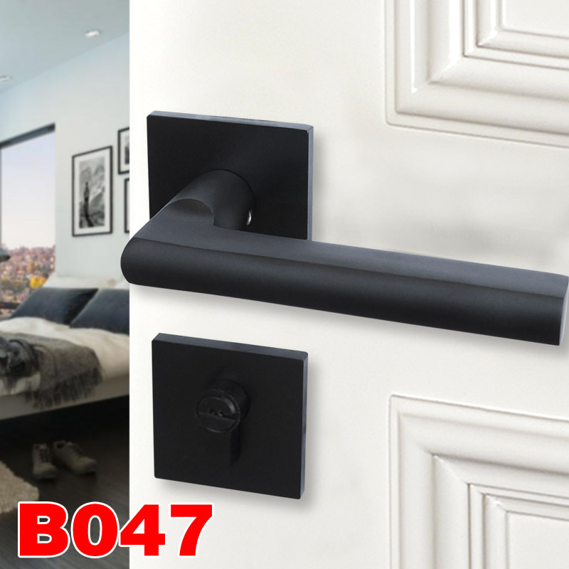 Simple European-American black indoor bedroom door lock home hand solid wood door lock square magnetic suction lock