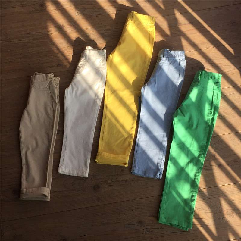 Childrens casual pants boys and girls long pants baby nine-point pants straight pants candy pants 100 with nine-point pants roll edge