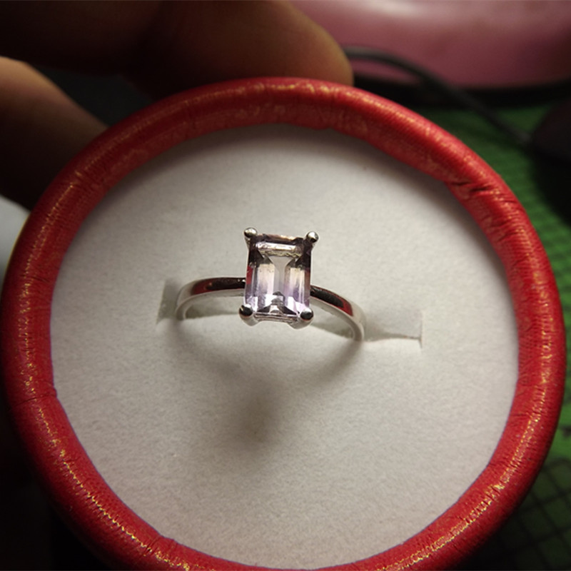 SJ22 No. 925 silver-encrusted natural amethyst Topalite purple pomegranate permeable stone long square 5 x 7VVS ring