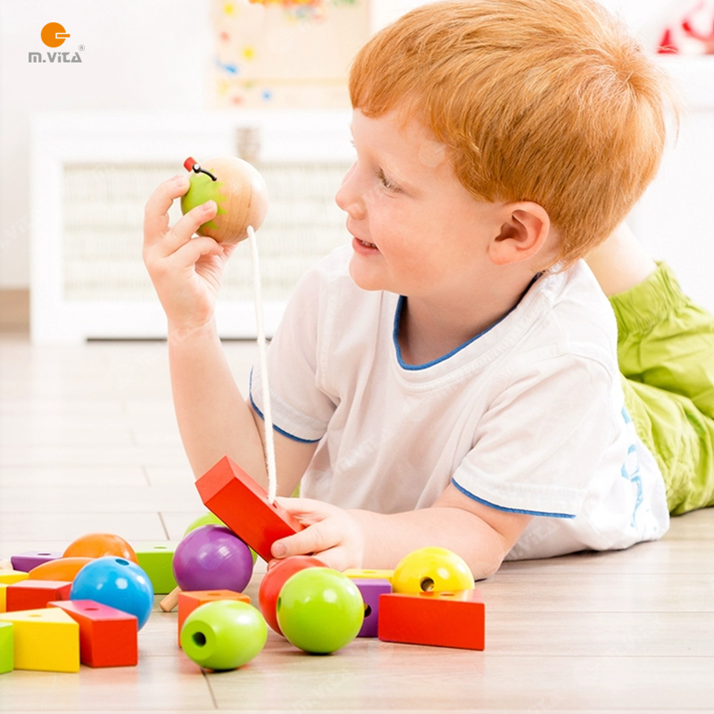 Belledo Wooden shape Childrens beaded toys Building blocks wear beads 2-4 years old Color caterpillars