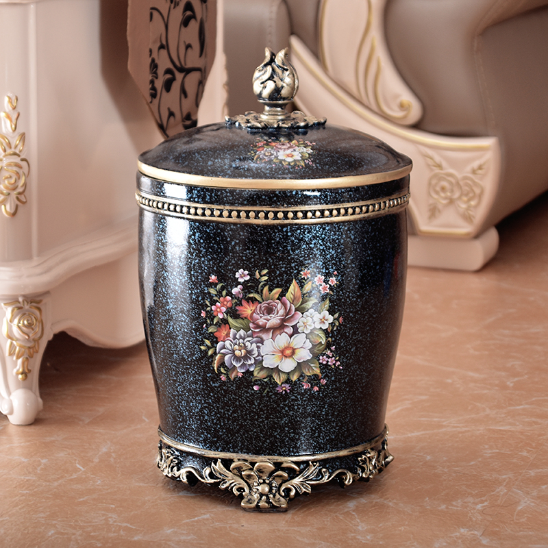 European non-pedal resin trash can home creative living room bathroom tabletop bucket large household with cover