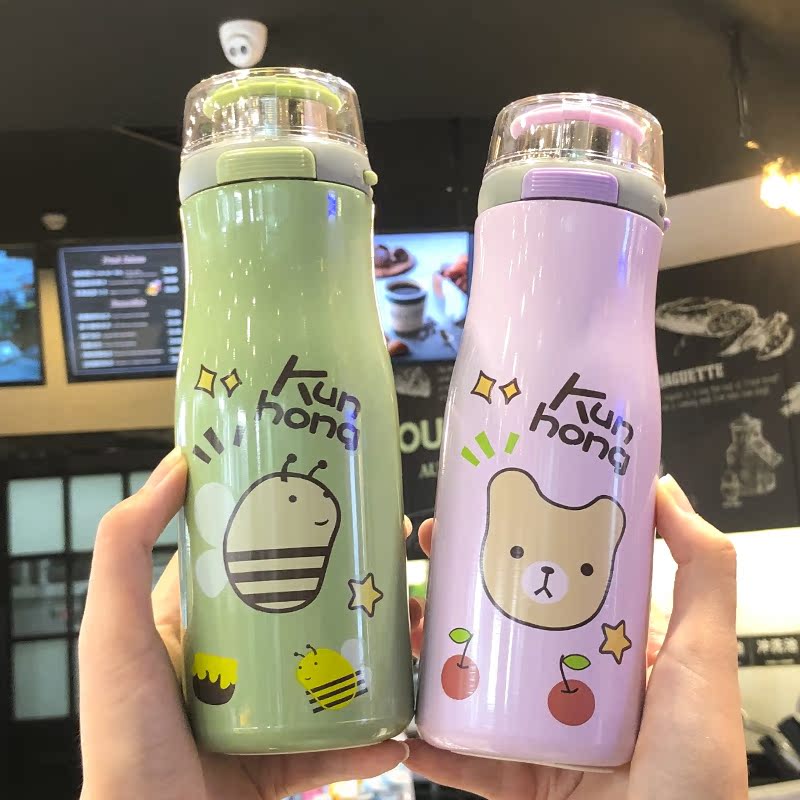 Personality creative stainless steel insulation cup Korean version ins wind bullet cover cup simple Japanese portable water cup girl heart