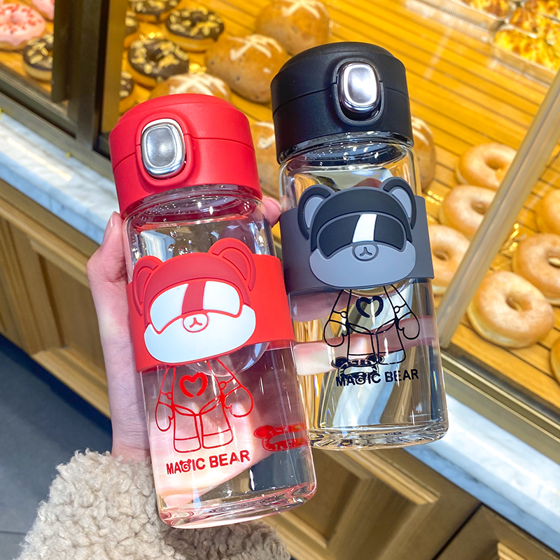 Cartoon bounce straight drink Korean version with tea barrier leak-proof glass student girl cute insulation portable net red water cup