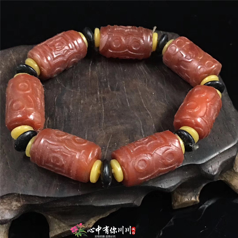 Tibet gaogu jade old jade cargo agate thirty-nine eyes rough stone tianzhu hand string Buddha bead barrel beaded bead bracelet to do the old
