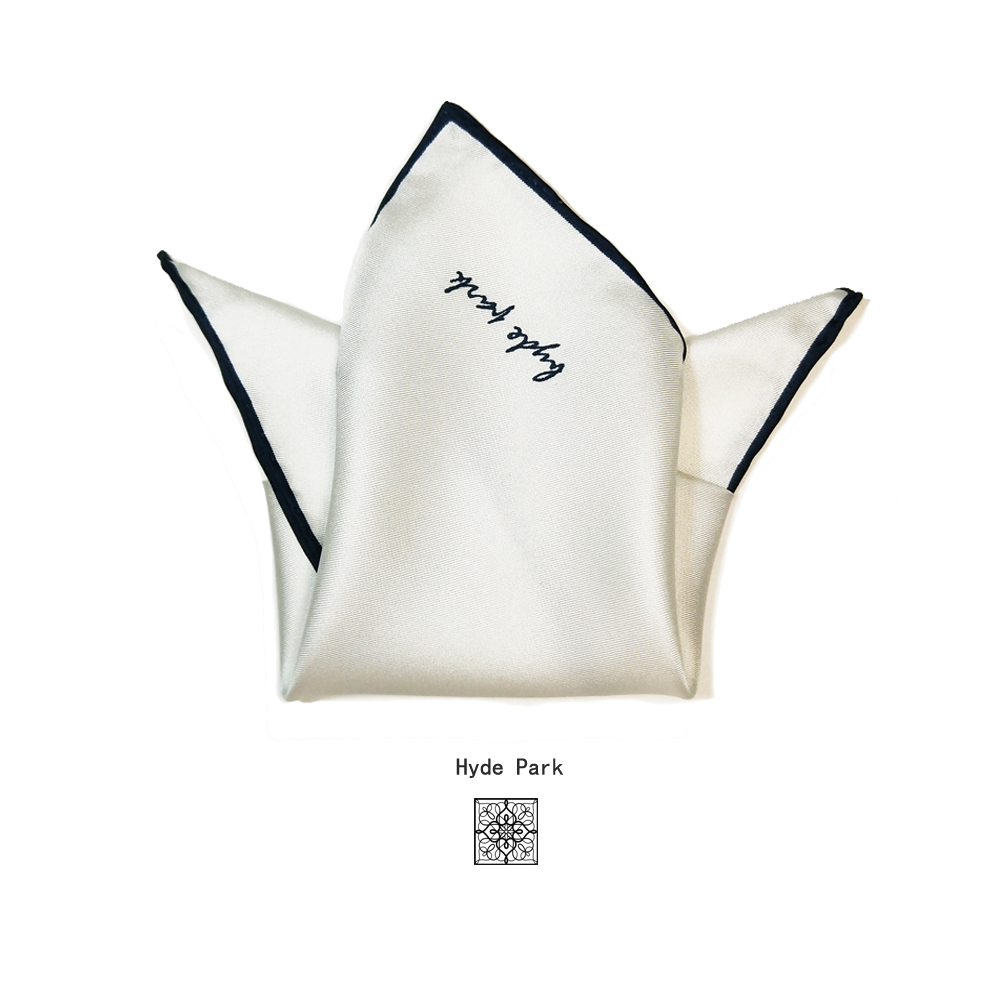 Hyde Park original hand-rolled silk silk suit white mens chest scarf pocket towel