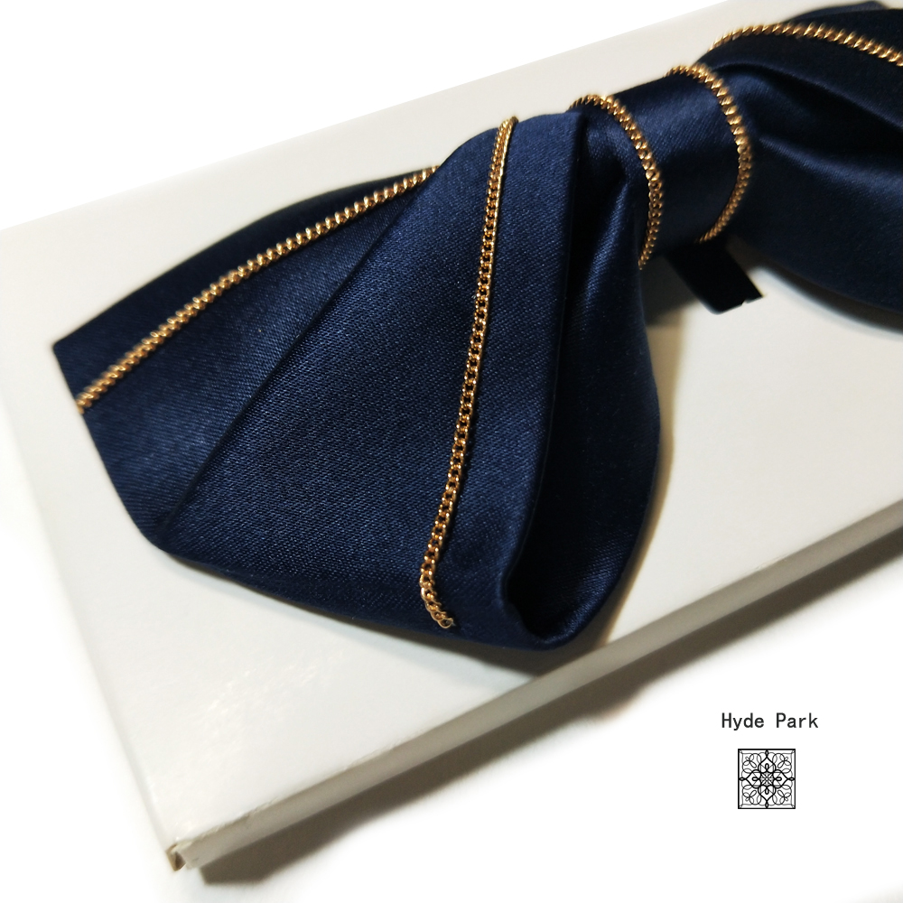 Hyde Park wedding groom suit dress chain hidden blue bow flower mens metallic bow tie