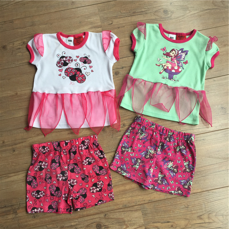 Foreign trade original single children 2 pieces set baby t-shirt cute wind girl half-sleeved T-girl shorts summer short-sleeved t